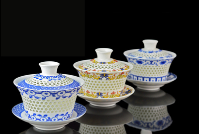 手繪青花陶瓷蓋碗 琺瑯彩蓋碗 定制logo陶瓷蓋碗